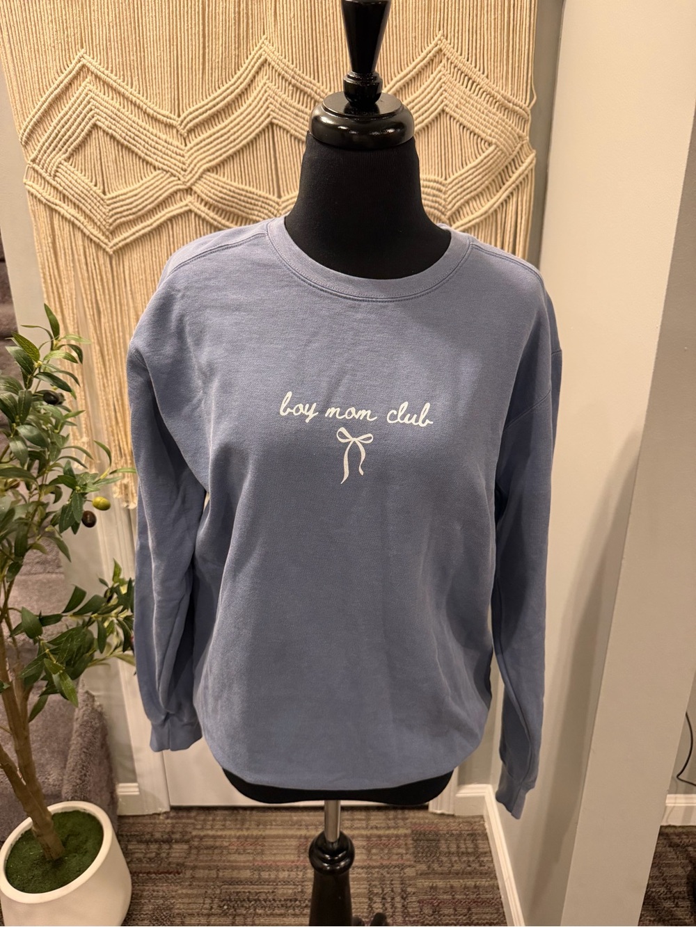 Comfort Colors Dusty Blue Crewneck "boy mom club" Embroidered Sweatshirt